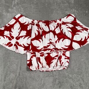 NAHE Hawaii Bergindy‎ Kaopua Top Womens Small Red White Off Shoulder Ruffle